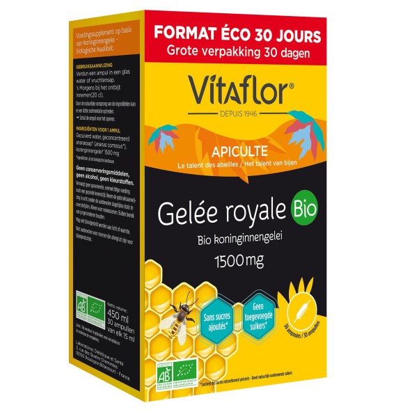 Gelée Royale Bio 1500 mg – 30 Ampoules - Pack Eco 30 jours Vitaflor - 1