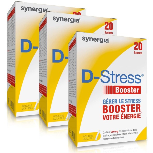 D-Stress Booster lot de 3 + 1 tube d’Acérola offert – Magnésium hautement assimilé, taurine, vitamines B – Synergia