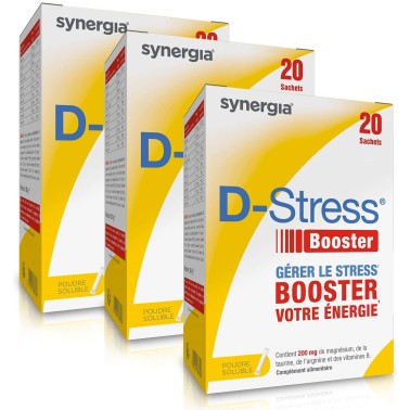 D-Stress Booster lot de 3 + 1 tube d’Acérola offert – Magnésium hautement assimilé, taurine, vitamines B – Synergia