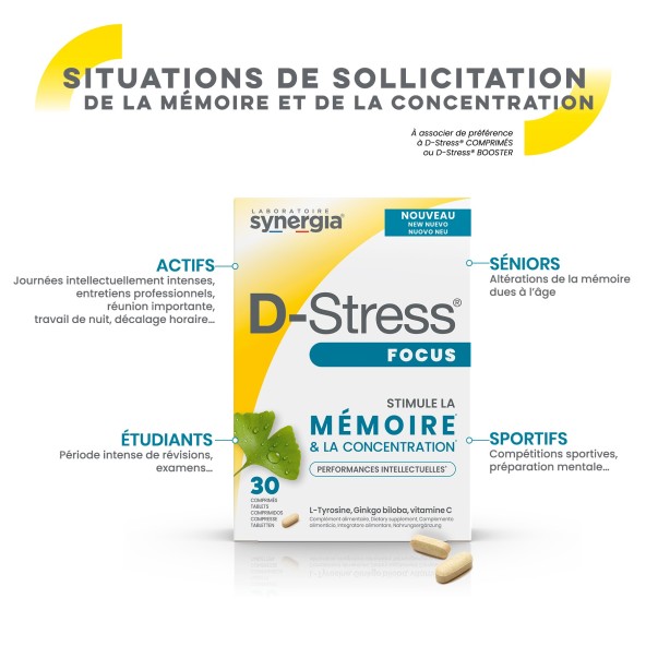 D-Stress Focus – 30 Comprimés - Stimule la mémoire et la concentration